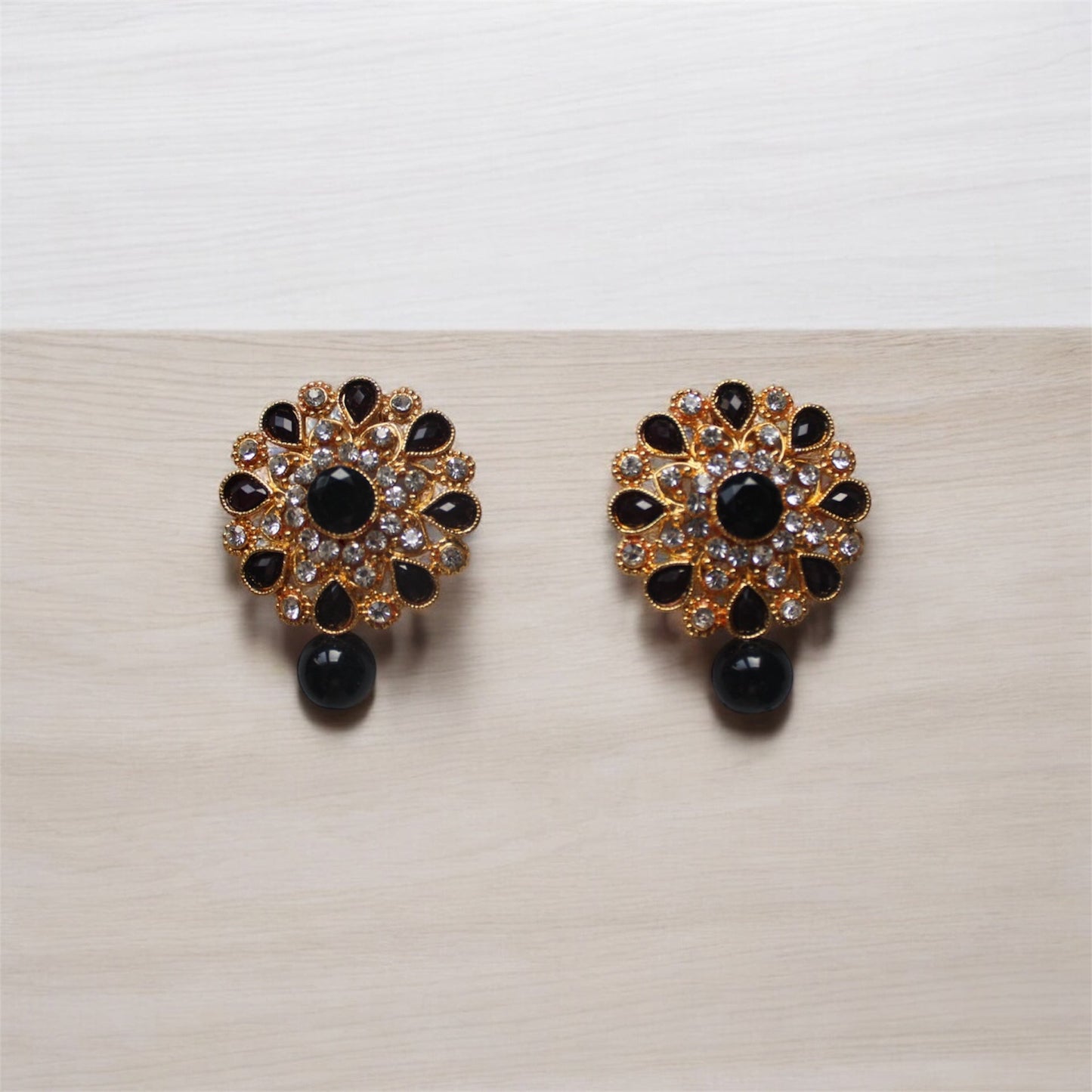 Studs with Black Pearl - Black - Khushi Boutique