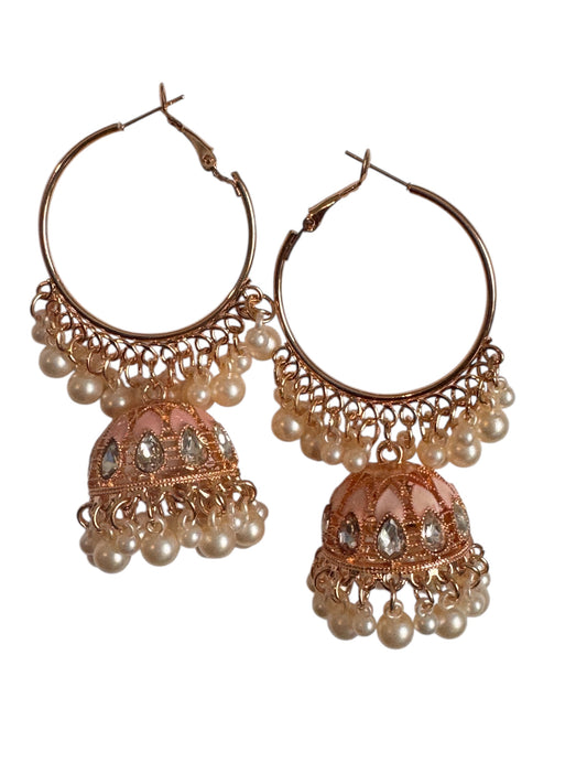 Jhumka Bali - with Pearls Rose