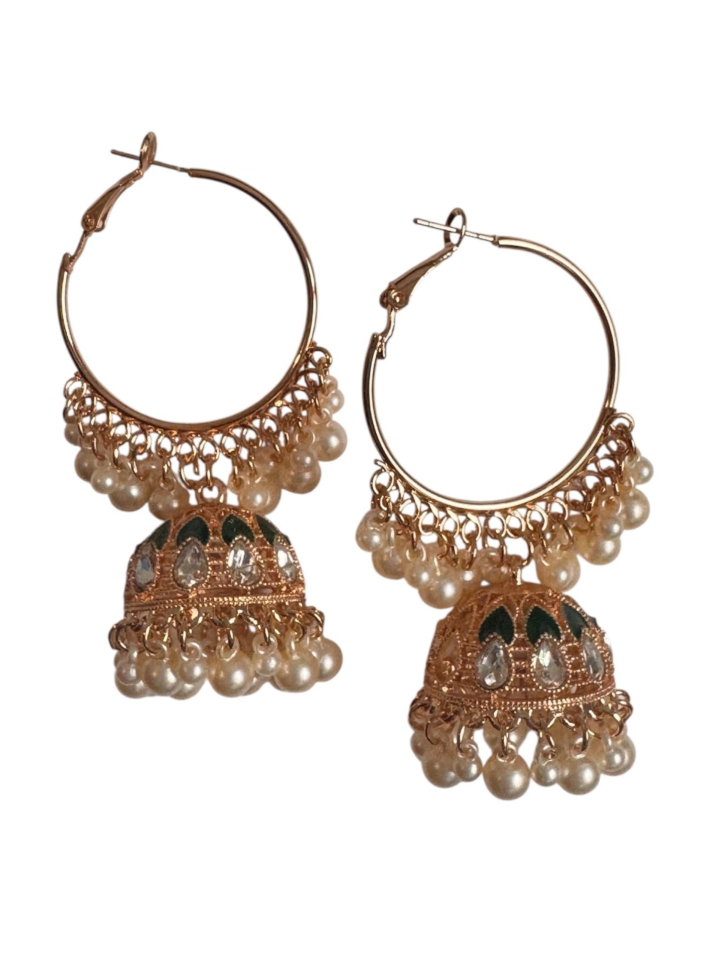 Jhumka Bali - with Pearls Green - Khushi Boutique