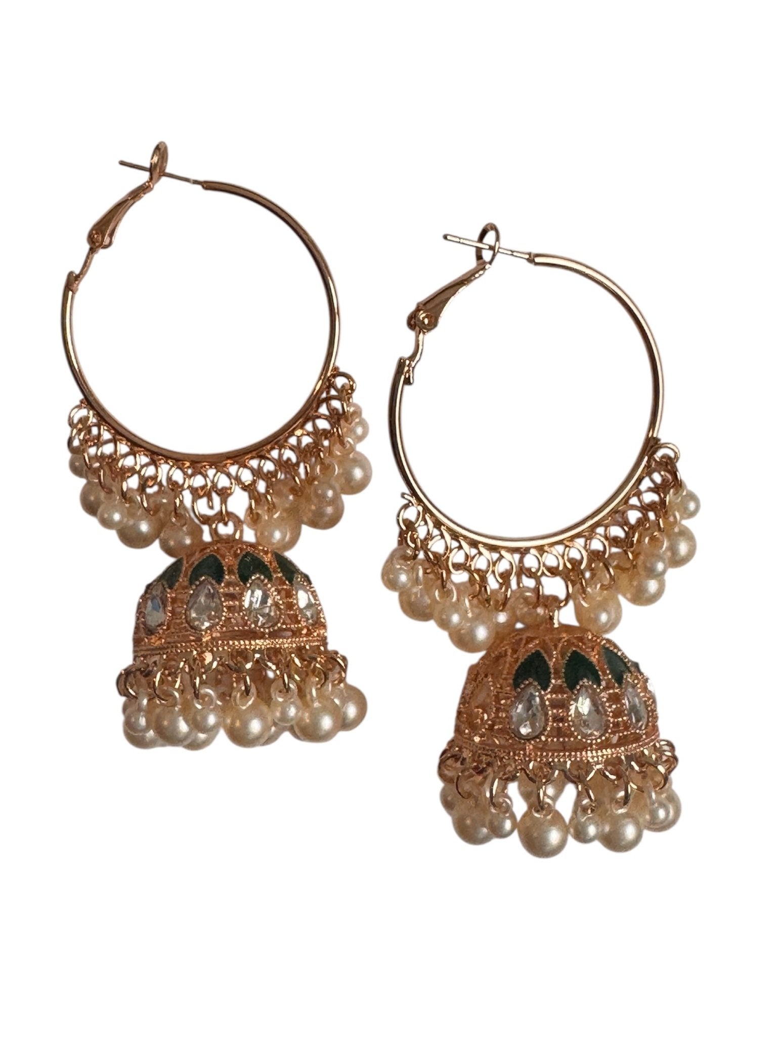 Jhumka Bali - with Pearls Green - Khushi Boutique