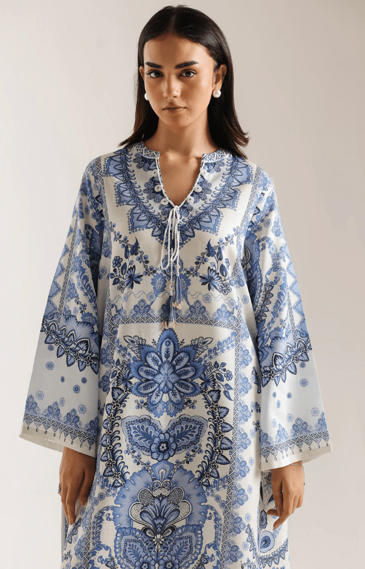Printed Dress - Light Aqua - Khushi Boutique
