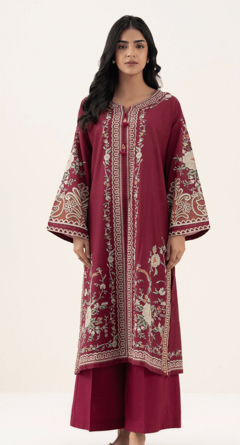Printed Khaddar Shirt Pink - Sapphire - Khushi Boutique