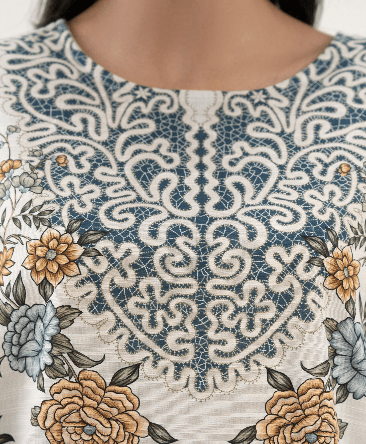 Printed Khaddar Shirt - Sapphire - Khushi Boutique