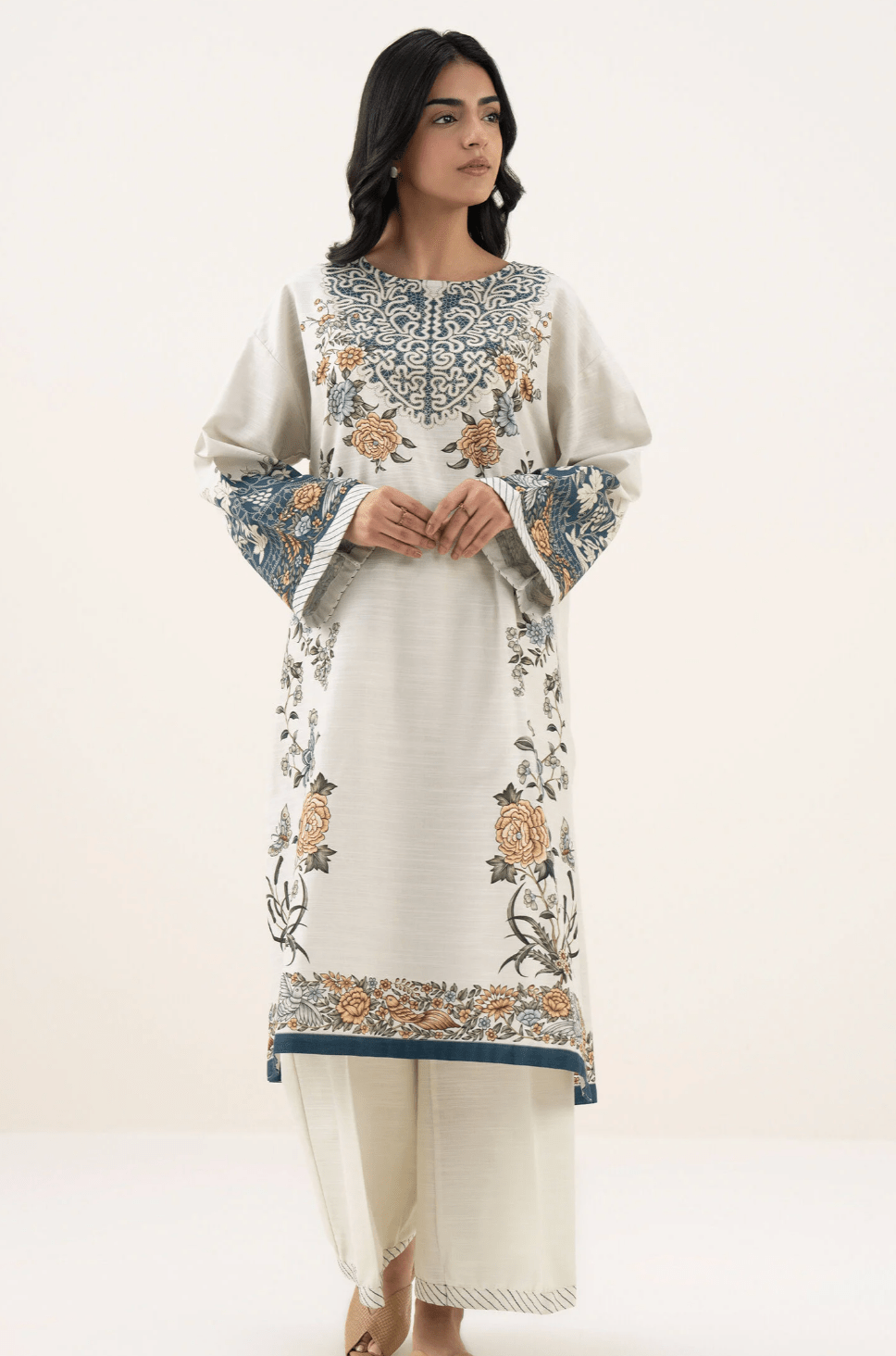 Printed Khaddar Shirt - Sapphire - Khushi Boutique