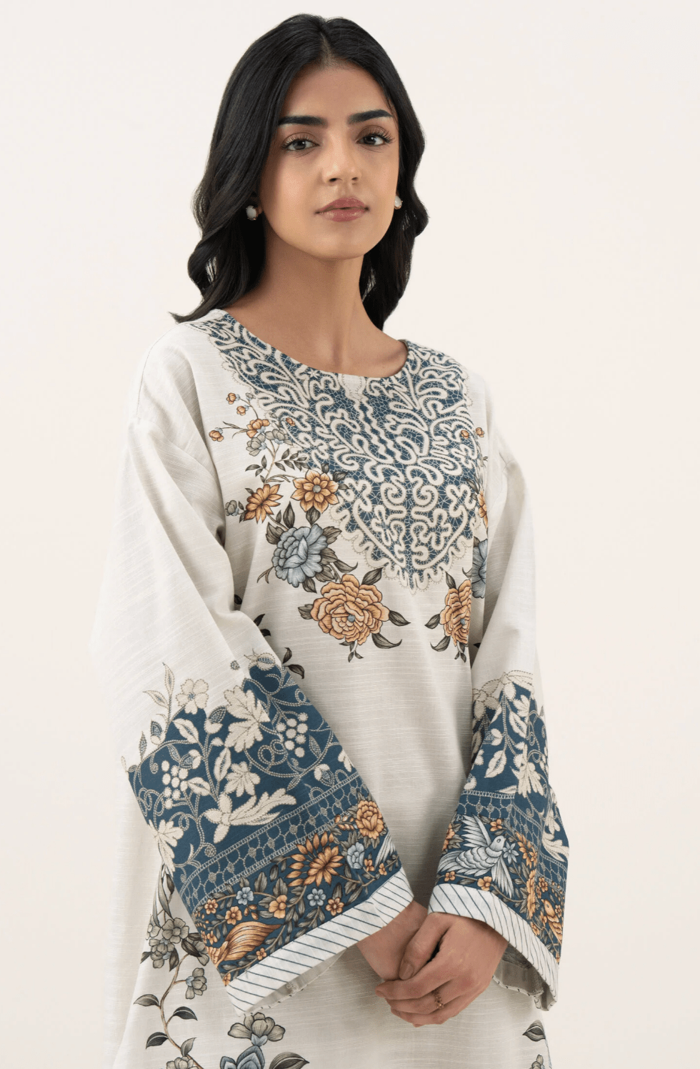 Printed Khaddar Shirt - Sapphire - Khushi Boutique