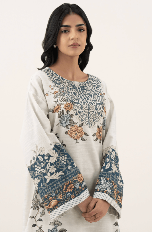 Printed Khaddar Shirt - Sapphire - Khushi Boutique