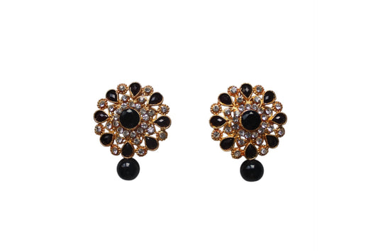 Studs with Black Pearl - Black - Khushi Boutique