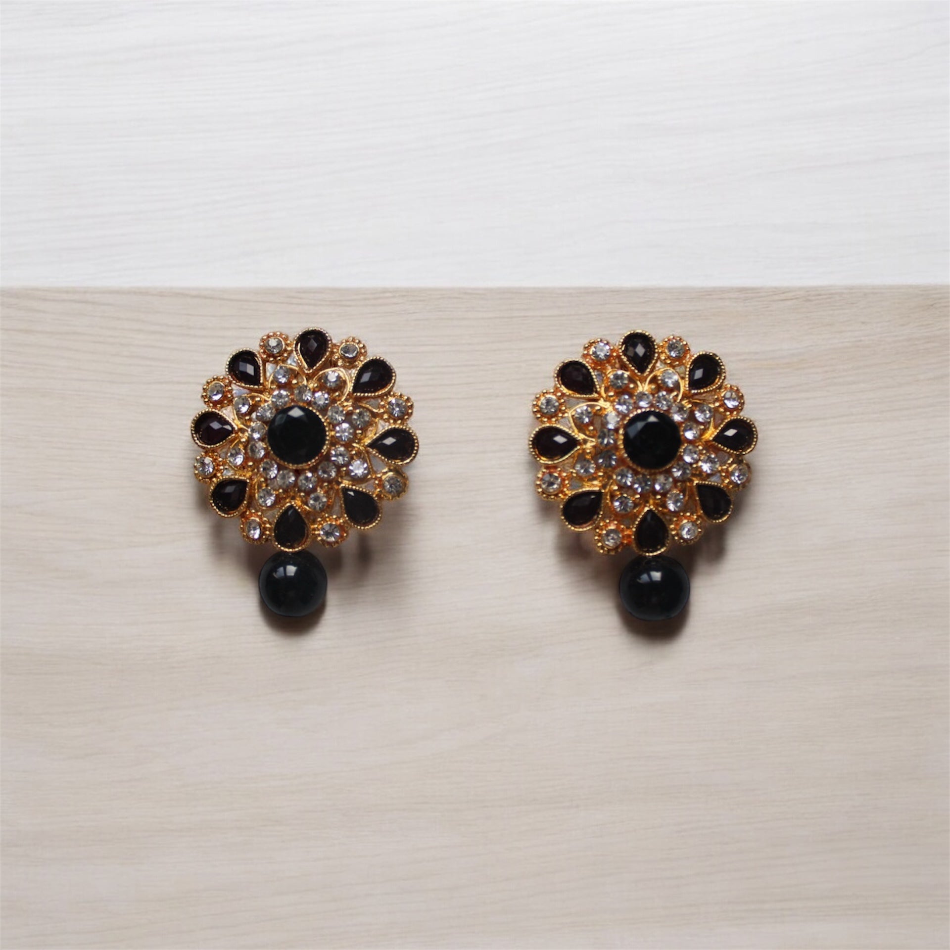 Studs with Black Pearl - Black - Khushi Boutique