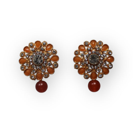 Studs with Orange Pearl - Orange - Khushi Boutique