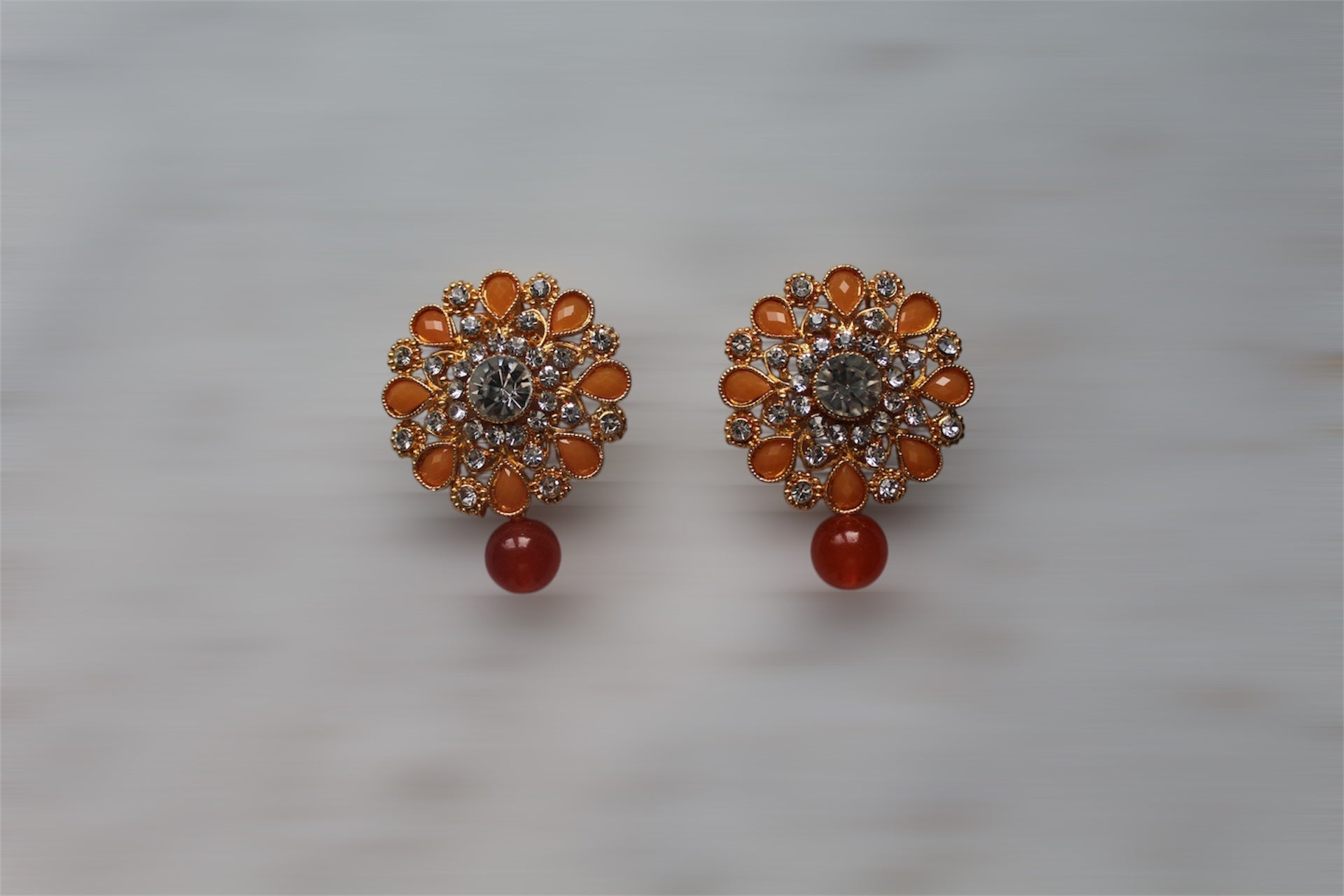 Studs with Orange Pearl - Orange - Khushi Boutique