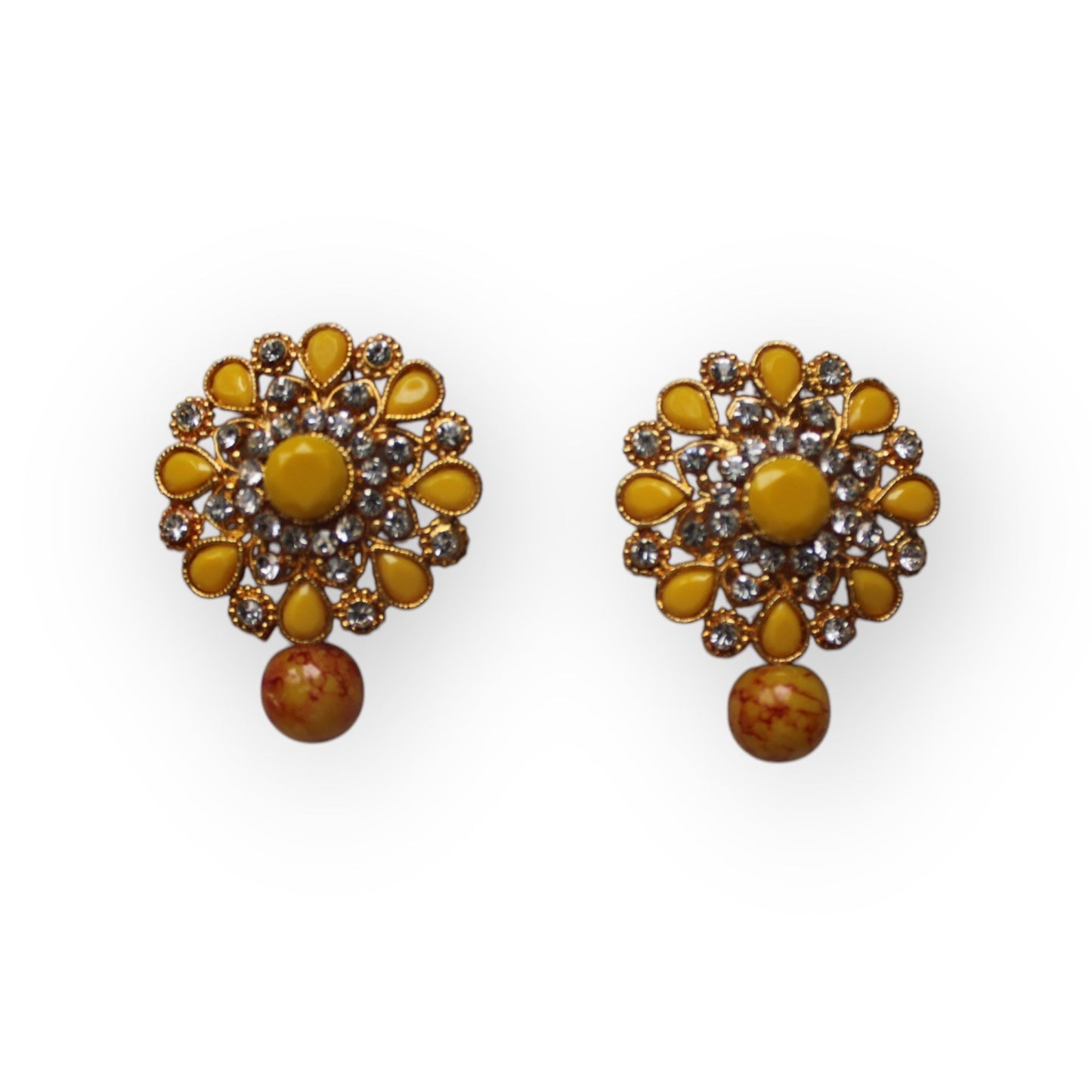 Studs with Yellow Pearl - Yellow - Khushi Boutique