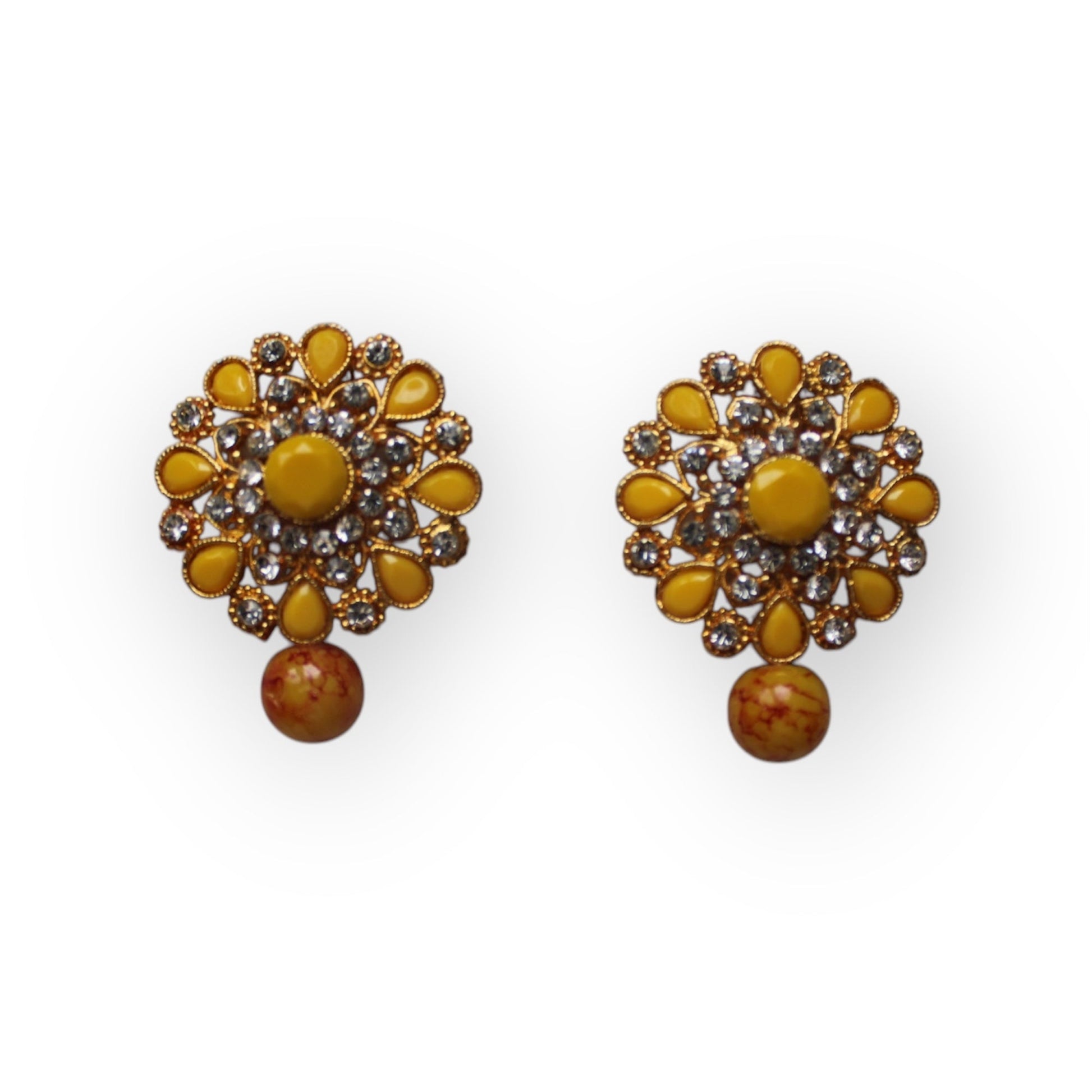 Studs with Yellow Pearl - Yellow - Khushi Boutique