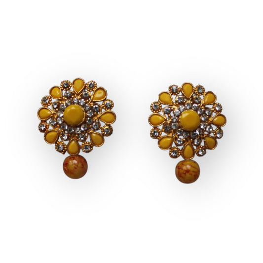 Studs with Yellow Pearl - Yellow - Khushi Boutique