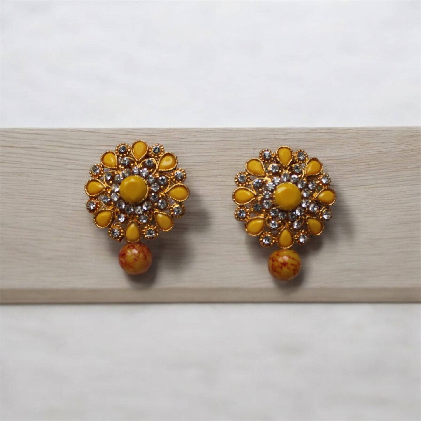 Studs with Yellow Pearl - Yellow - Khushi Boutique