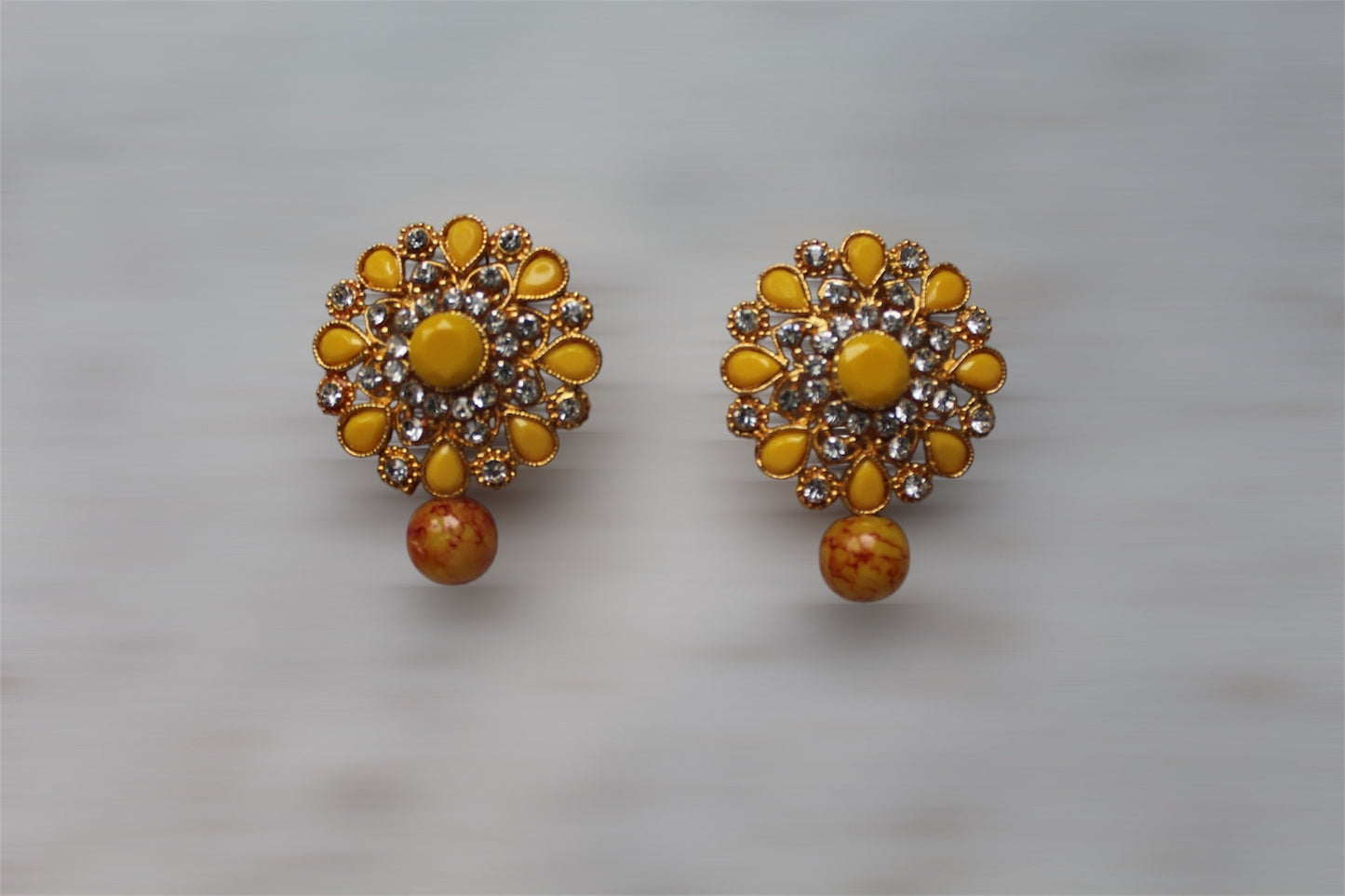 Studs with Yellow Pearl - Yellow - Khushi Boutique