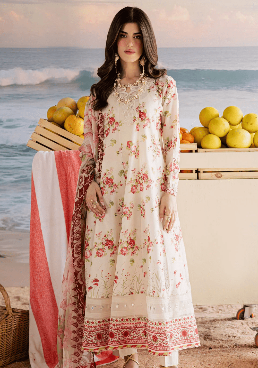 White Flower Frock - Nureh - Khushi Boutique