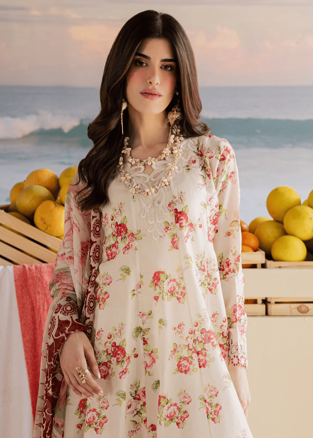 White Flower Frock - Nureh - Khushi Boutique